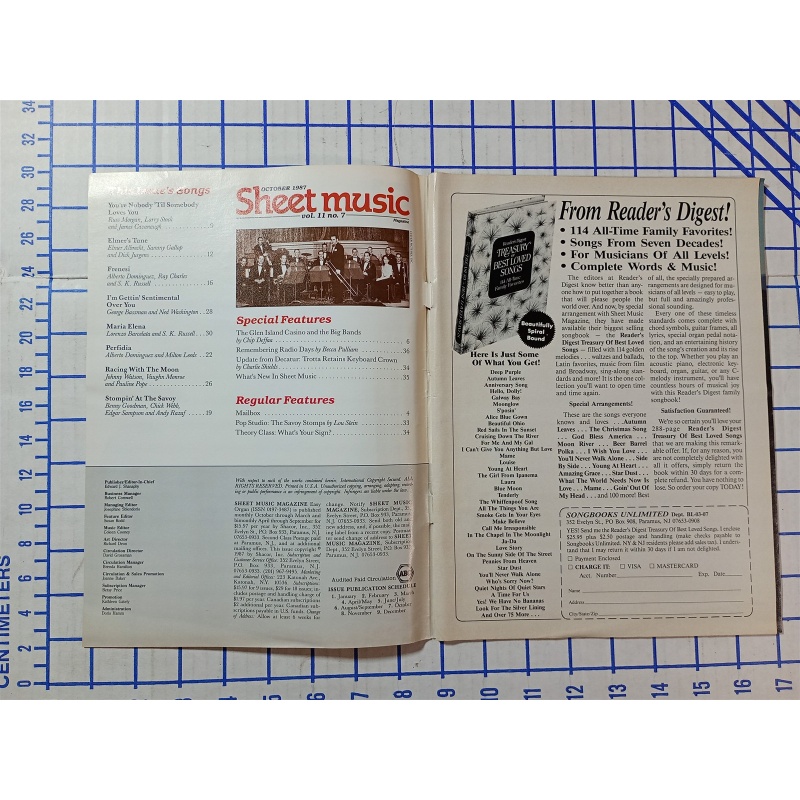 Sheet Music Magazine Oct 1987 Glen Island Casino & the Big Bands Glenn Miller