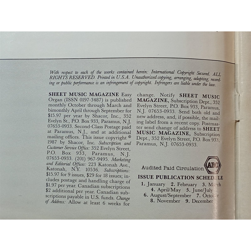 Sheet Music Magazine Oct 1987 Glen Island Casino & the Big Bands Glenn Miller