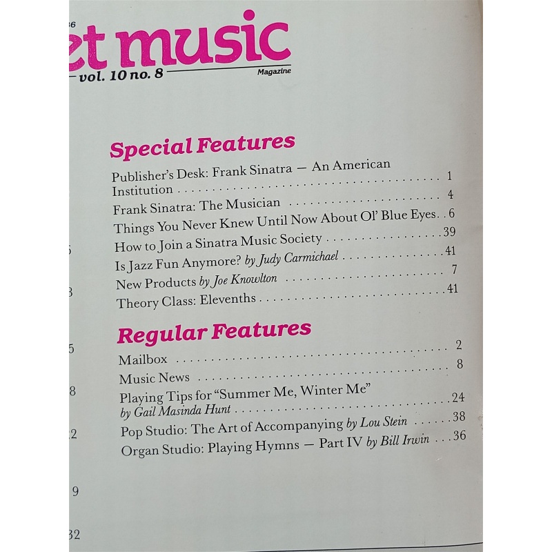 Sheet Music Magazine November 1986 Frank Sinatra The Grand Master of Song