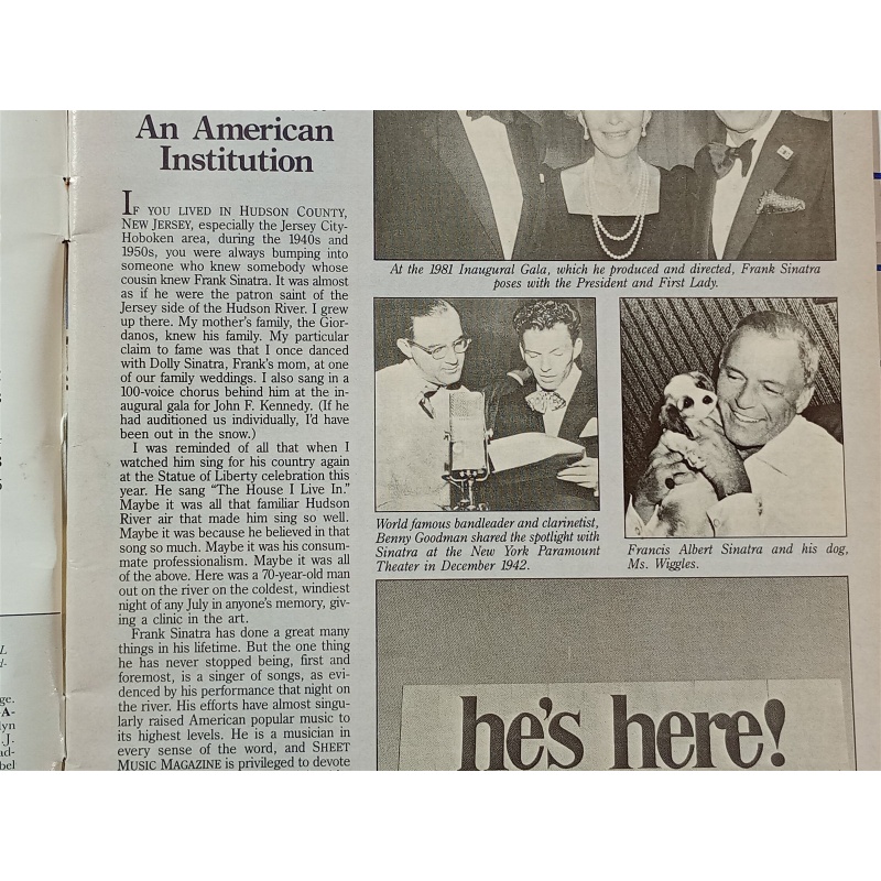 Sheet Music Magazine November 1986 Frank Sinatra The Grand Master of Song