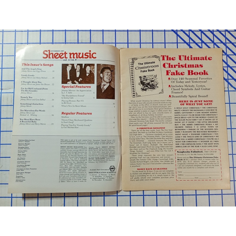 November 1987 Sheet Music Magazine Standard Piano Guitar Johnny Mercer