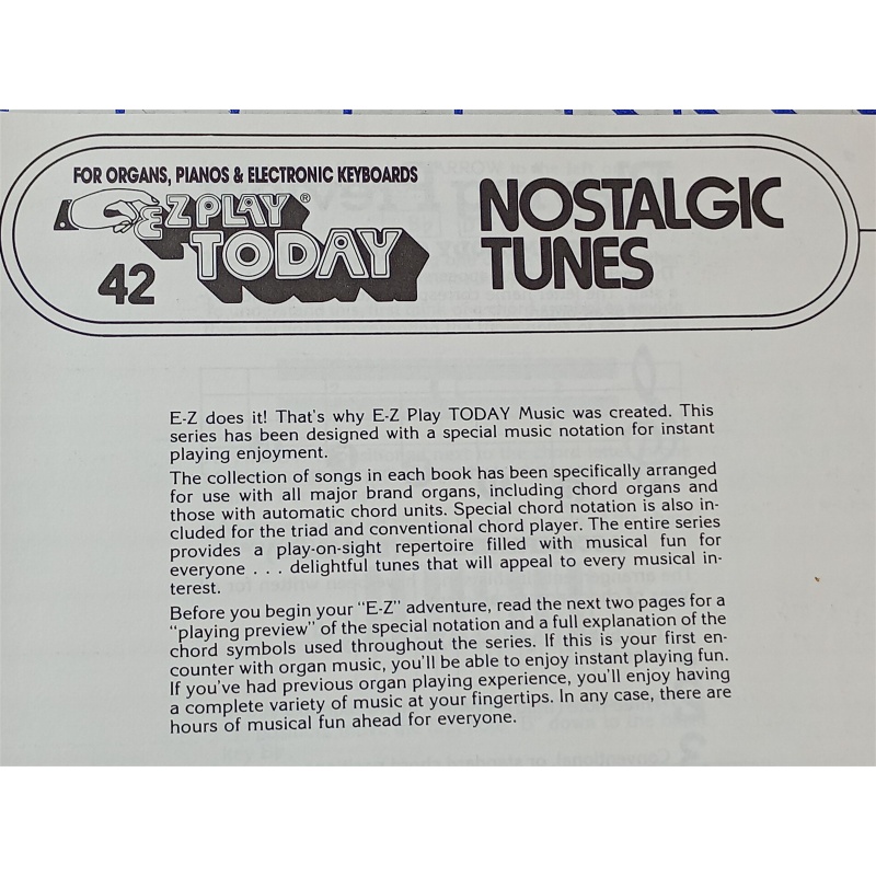 EZ Play Today 42 Nostalgic Tunes for Organs Pianos & Electronic Keyboards