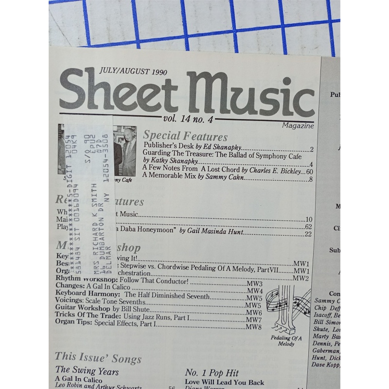 SHEET MUSIC MAGAZINE JULY/ AUGUST 1990 VOL.14 NO. 4 