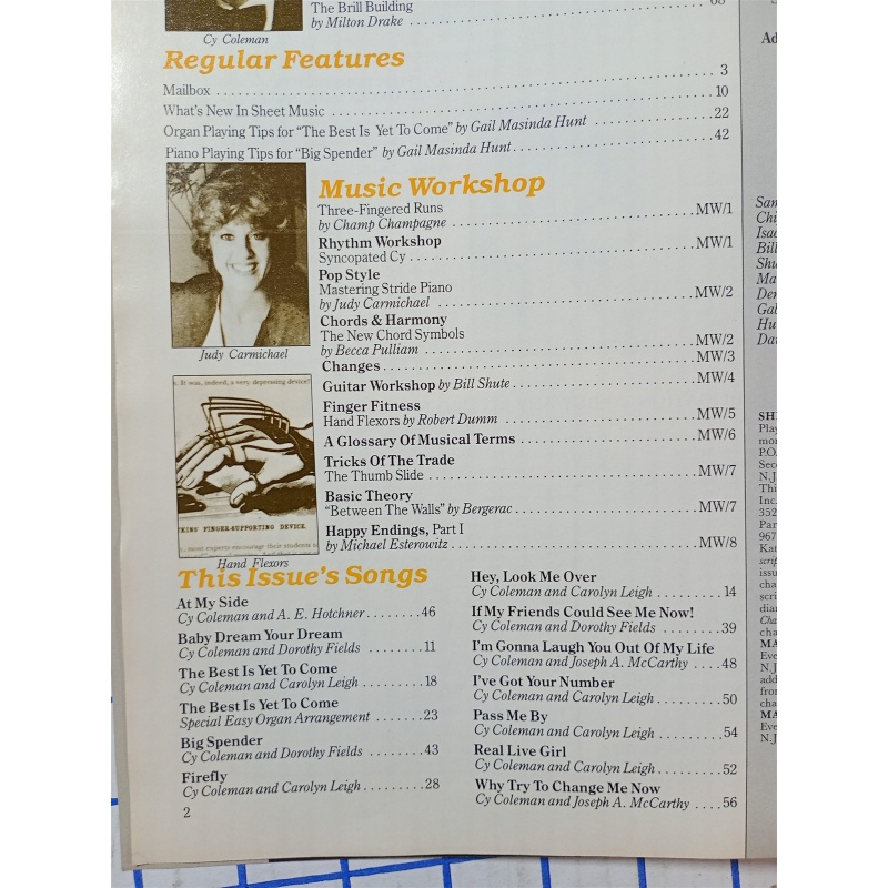 Sheet Music magazine - 1989 Piano - Genius of Cy Coleman, Back On Broadway