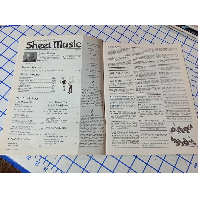 THE MANY MOODS OF MATT DENNIS ~ SHEET MUSIC MAGAZINE, NOVEMBER/DECEMBER 1993
