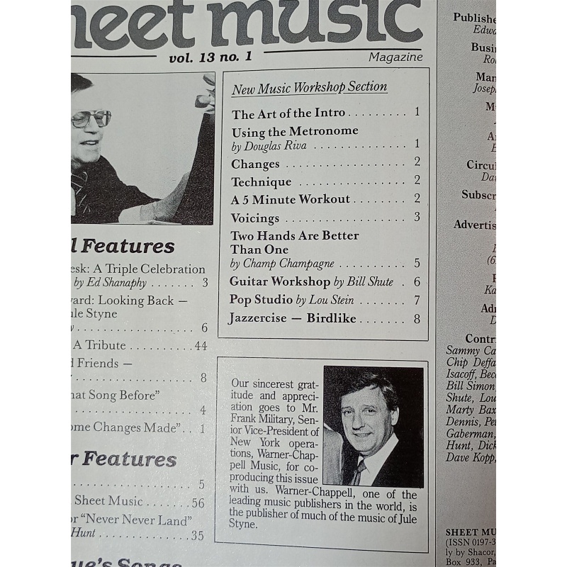 SHEET MUSIC Magazine Jan Feb 1989 The Music of Jule Styne