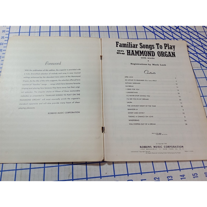 Familiar Songs To Play On The Hammond Organ with words 