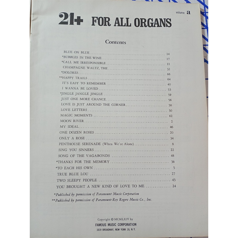 21+ For All Organs Volume A Sheet Music Book Mark Laub Famous Music Corp Lyrics