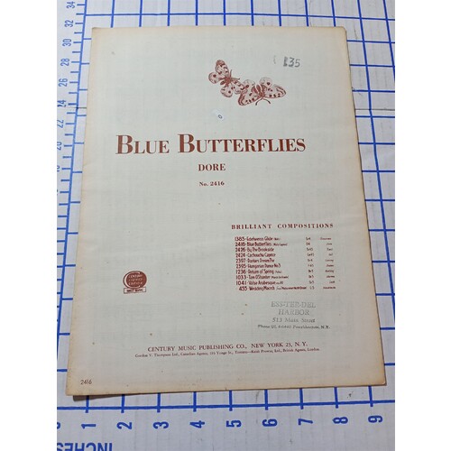 Vintage Sheet Music Blue Butterflies 