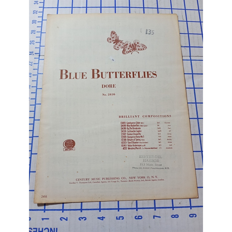 Vintage Sheet Music Blue Butterflies 