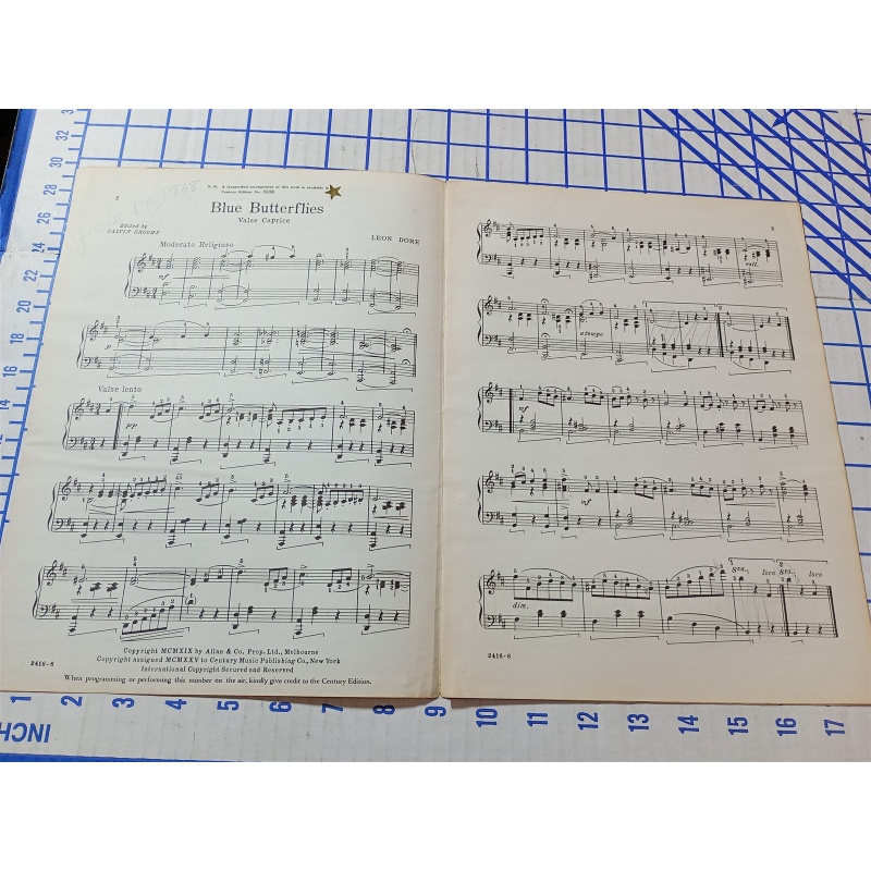 Vintage Sheet Music Blue Butterflies 