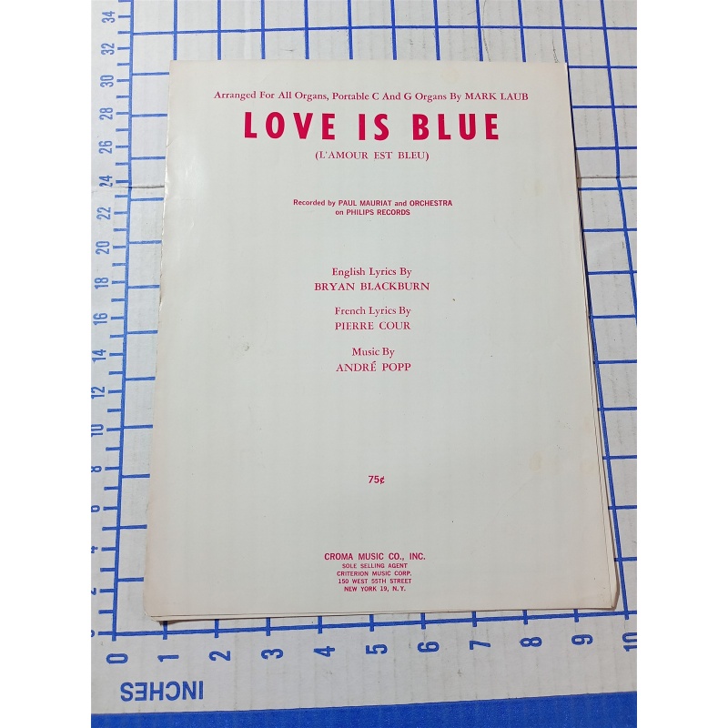 Love is Blue Sheet Music Piano Solo Frency Lyrics-Pierre Cour-Popp-Vintage