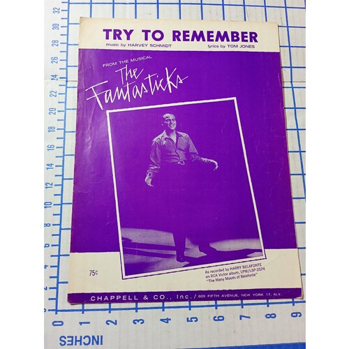 Try To Remember Sheet Music The Fantasticks Harry Belafonte Tom Jones Schimdt