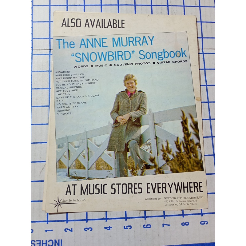 Snowbird Anne Murray Gene Maclellan 1970s Vintage Sheet Music
