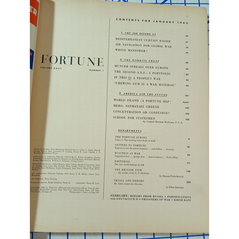 1943 JANUARY FORTUNE MAGAZINE - THE NEW A.E.F. - GREAT COVER & ADS 