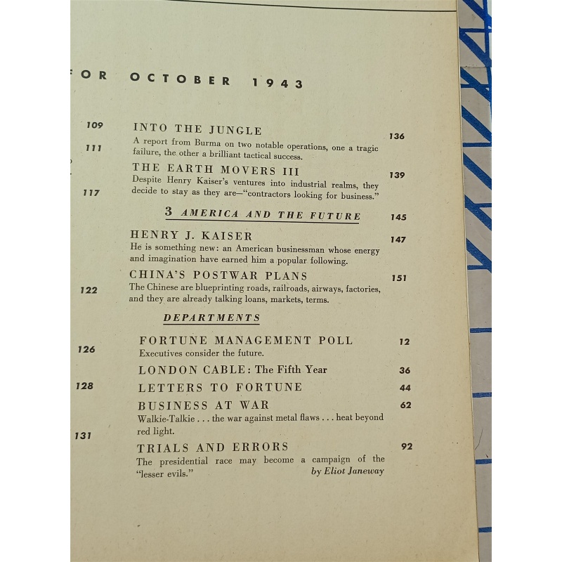 1943 OCTOBER FORTUNE MAGAZINE - GREAT COVER & ADS