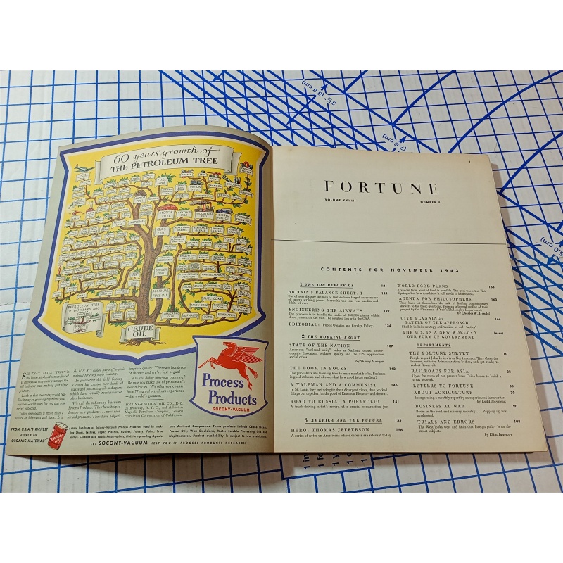 1943 NOVEMBER FORTUNE MAGAZINE - GREAT COVER & ADS