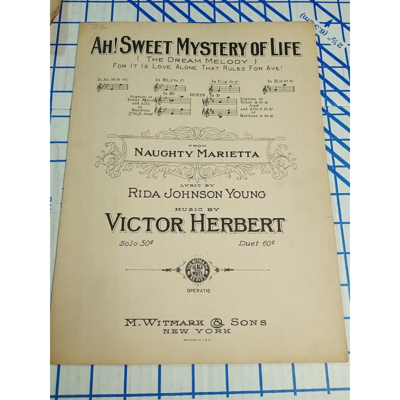 Ah! Sweet Mystery Of Life Herbert Young Sheet Music 1910 Naughty Marietta
