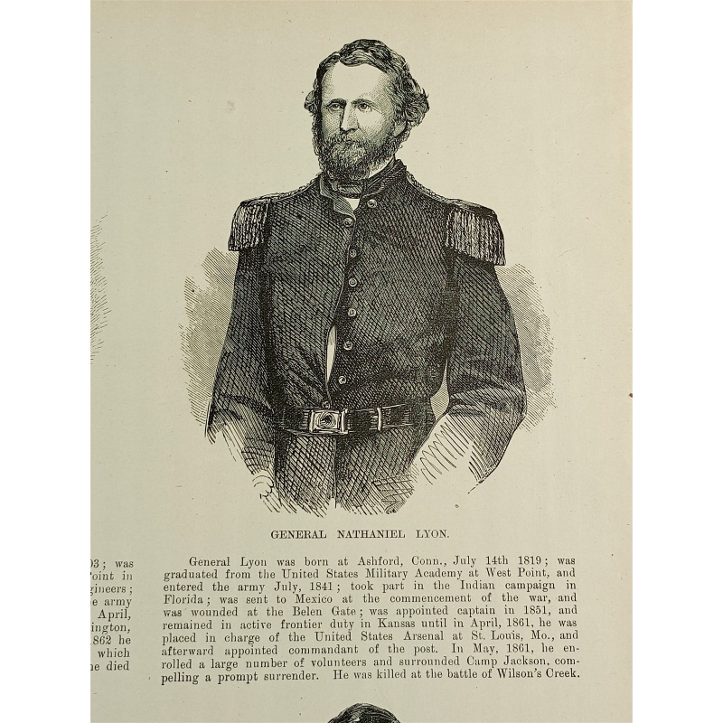 1800s Engraving 2 sided - GEN. MANSFIELD LYON BEN MCULLOCH FRANZ SIGAL POTOMAC