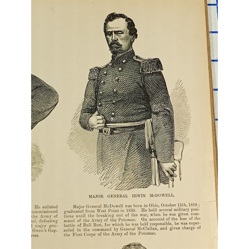 1800s Engraving 2 sided NEGLEY, MCDOWELL ROSECRANS GARRISON OCTOBER 25TH 1861