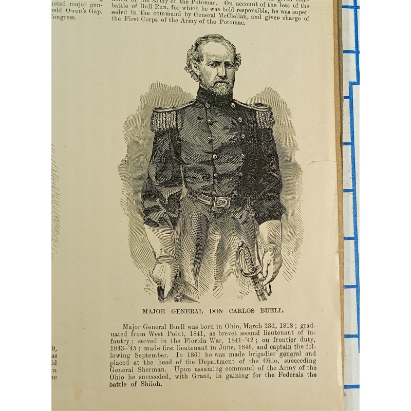 1800s Engraving 2 sided NEGLEY, MCDOWELL ROSECRANS GARRISON OCTOBER 25TH 1861