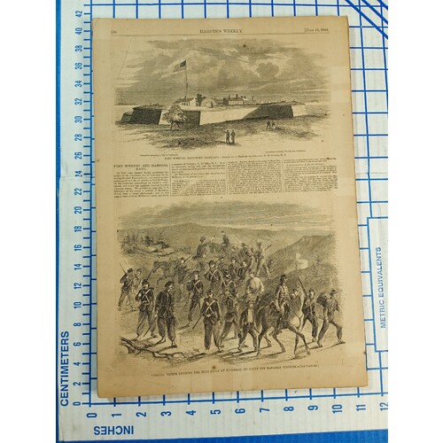 HARPERS WEEKLY Engraving 2 sided JULY 13, 1861 FORT MHENRY AND MARSHAL KANE 