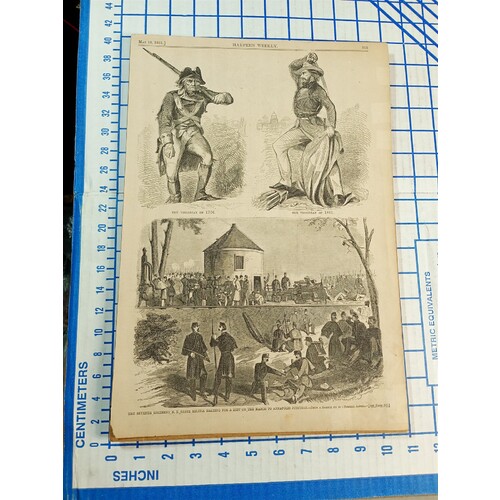 1800s Engraving 2 sided HARPERS WEEKLY ENGRAVING MAY 18, 1861 PG. 315 , 316