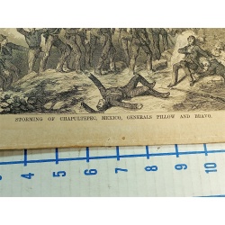  1800s Engraving STORMING OF CHAPULTEPEC MEXICO, GEN PILLOW & GEN BRAVO
