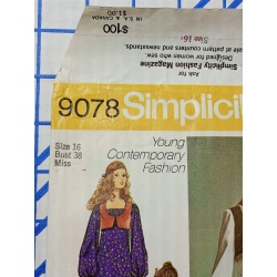 Simplicity 9078 Sewing Pattern Junior/Teens Dress In 2 Lengths And Vest Size 16