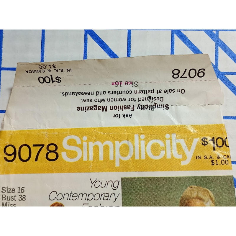 Simplicity 9078 Sewing Pattern Junior/Teens Dress In 2 Lengths And Vest Size 16