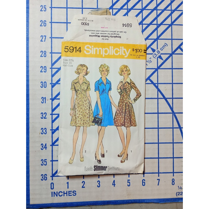 Vintage 70s Simplicity 5914 Collared Shirt Dress Sz 22 1/2 BUST 45