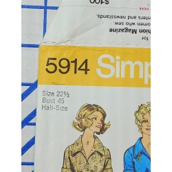 Vintage 70s Simplicity 5914 Collared Shirt Dress Sz 22 1/2 BUST 45