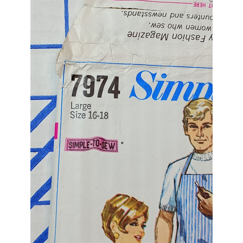 Vtg 1960s Simplicity 7974 Cobbler BBQ Butcher Apron SEWING PATTERN SZ. L 16-18