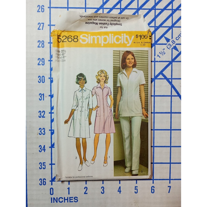 5268 Simplicity Vintage Pattern Misses 1970s Dress Tunic Pants Scrubs SZ. 22 1/2