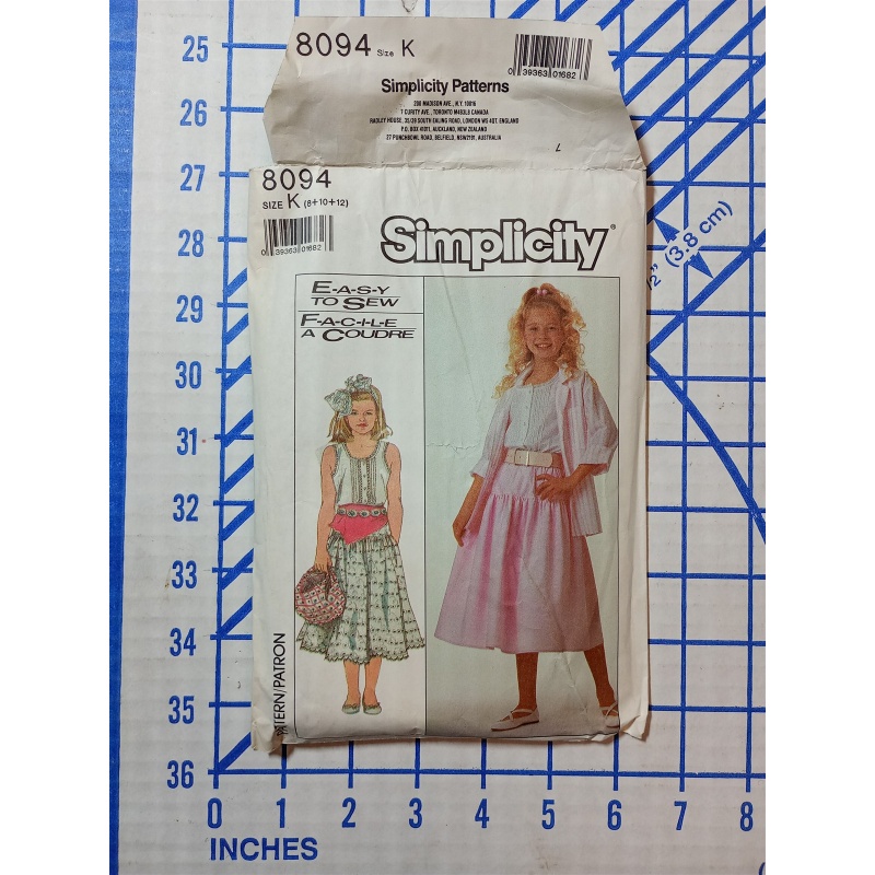 Simplicity 8094 Vintage Sewing Pattern Girls Size K 8 ,10, 12 Skirt Cami Shirt
