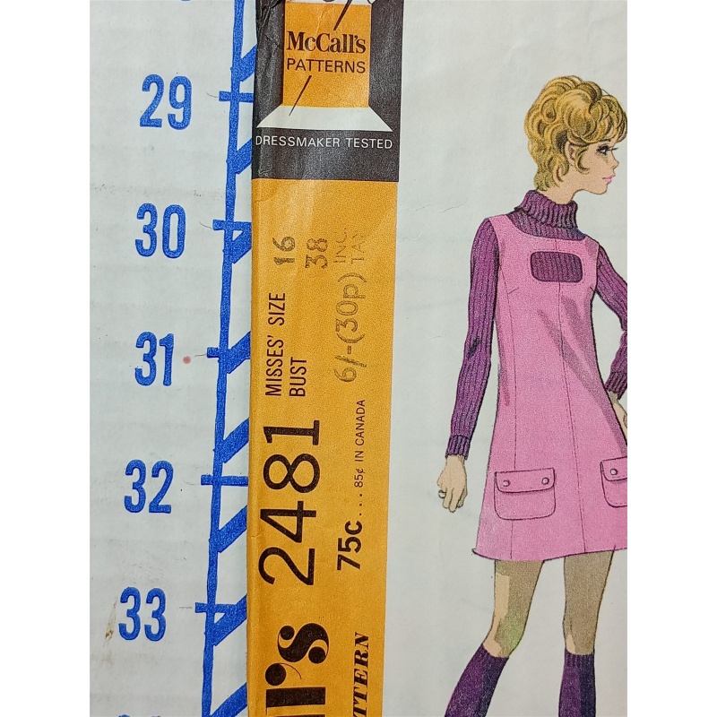McCalls Vintage Jumper Dress Pattern 2481 CUT 1970 SZ.16