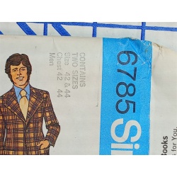 1974 Simplicity 6785 Vintage Sewing Pattern Men size 42 & 44, Chest 42 & 44