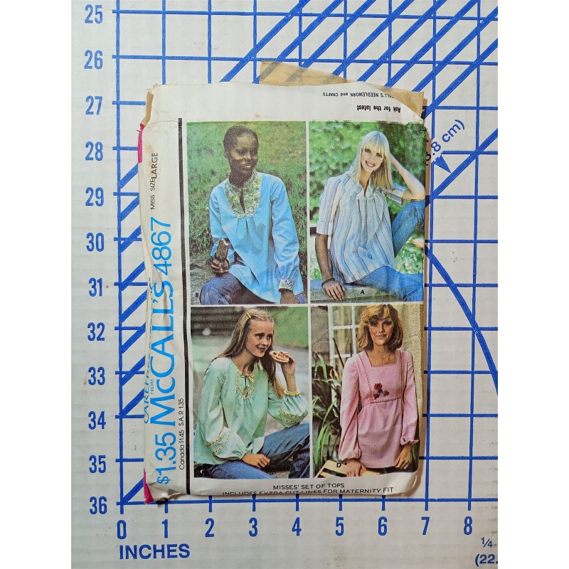 McCalls 4867 Vintage Sewing Pattern Womens Blouse Size L 1975