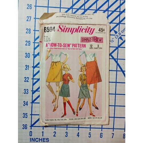 6594 Vintage Simplicity Sewing Pattern Misses 1960s Skirt SIZE 16