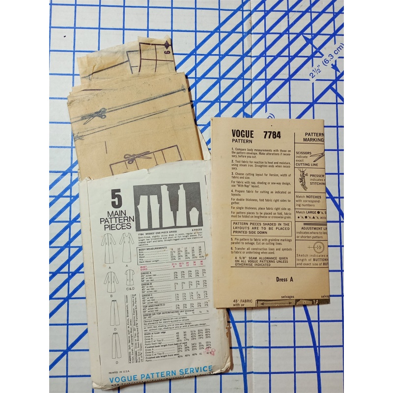 Vintage Vogue One Piece A-Line Dress/Pants Pattern #7784 Size 16