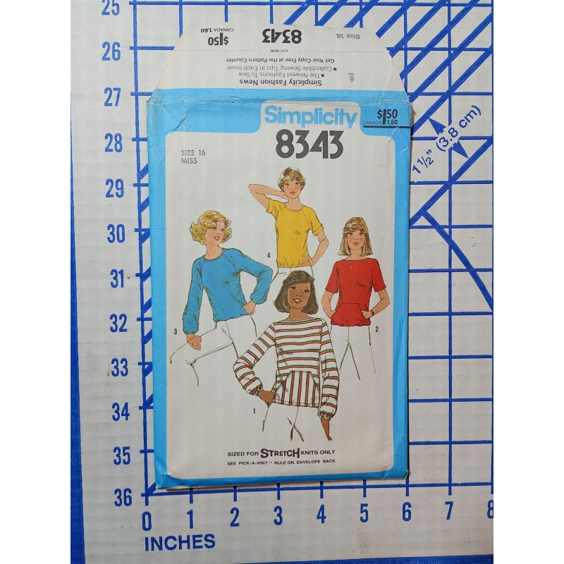 Shirt Top Pullover Simplicity 8343 Sewing Pattern Stretch Knit Pocket SZ. 16