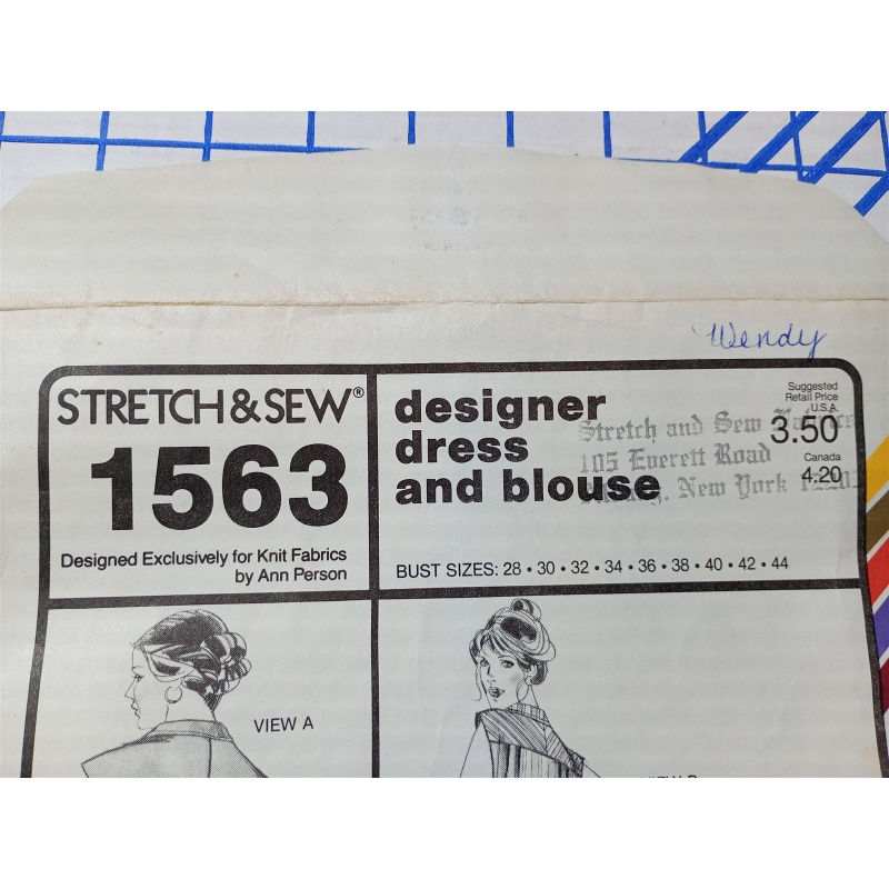 Vintage 1980 Stretch & Sew #1563 Designer Dress & Blouse Pattern 28-44