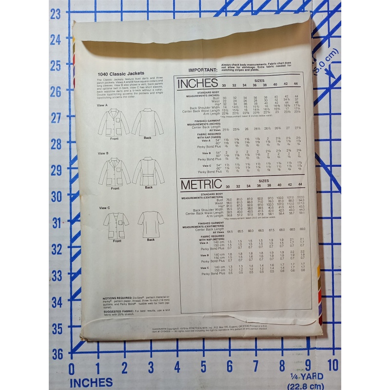 Stretch And Sew Pattern 1040 Classic Jackets