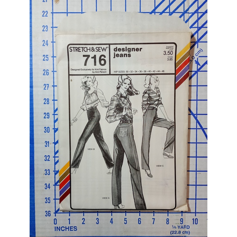 VTG 80s Stretch & Sew Pattern 716 Misses Knit Designer Jeans SIZES 30-46