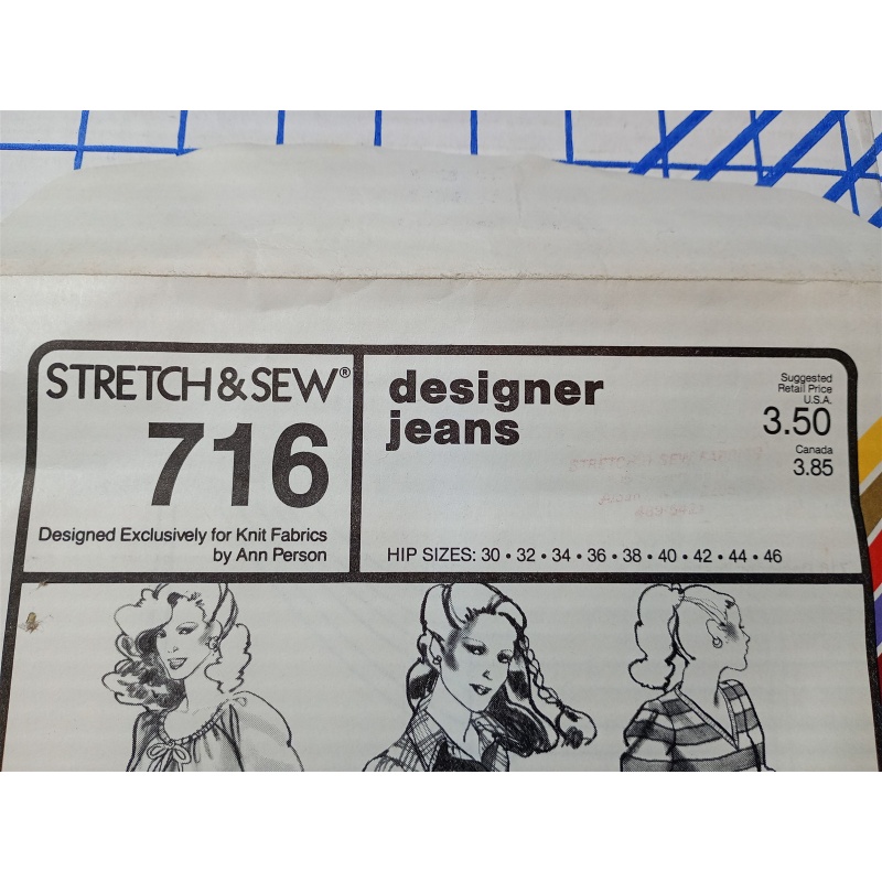 VTG 80s Stretch & Sew Pattern 716 Misses Knit Designer Jeans SIZES 30-46