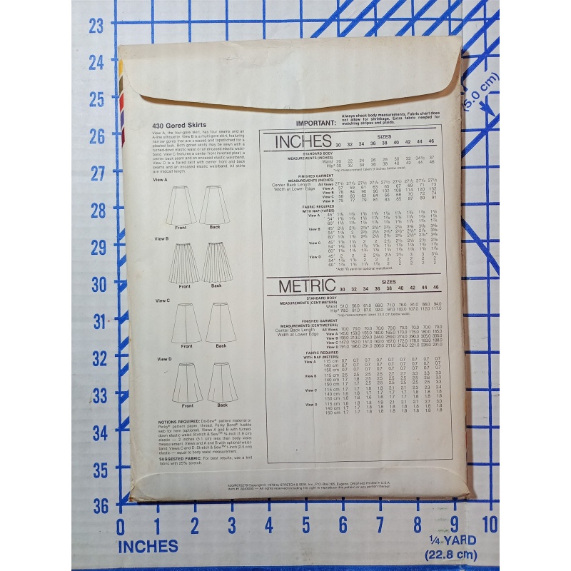 STRETCH AND SEW 430 GORED SKIRTS SIZE 30 -46
