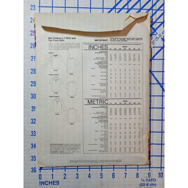 1979 Stretch & Sew 950 Childrens T-Shirt - Chest Size 21-27 