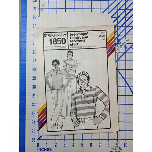 Stretch & Sew Pattern 1850 Boys TEEN SHIRT AND TAB FRONT SHIRT SZ.28-35