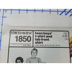 Stretch & Sew Pattern 1850 Boys TEEN SHIRT AND TAB FRONT SHIRT SZ.28-35