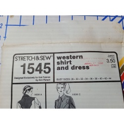 Vtg Stretch & Sew 1545 Western Shirt Dress Sewing Pattern SIZE 28 - 44